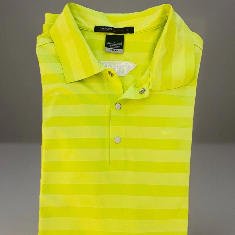 Nike Dri-fit Tiger Woods Collection Neon Green Golf Polo Turn Size Large